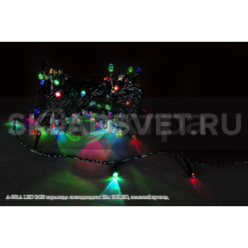 A-001A LED RGB гирлянда светодиодная 10м 100LED, зеленый провод A-001A LED RGB гирлянда светодиодная 10м 100LED, зеленый провод