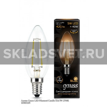Лампа Gauss LED Filament Candle E14 5W 2700К 103801105