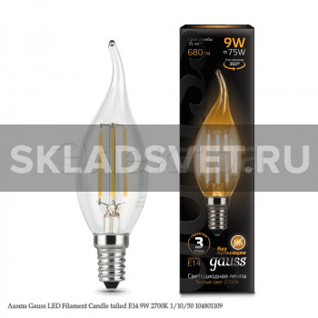 Лампа Gauss LED Filament Candle tailed E14 9W 2700K 1/10/50 104801109